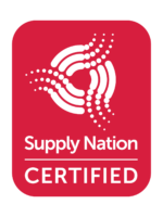 Supply Nation Certified logo in white on a red background Supply Nation Certified logo in white on a red background